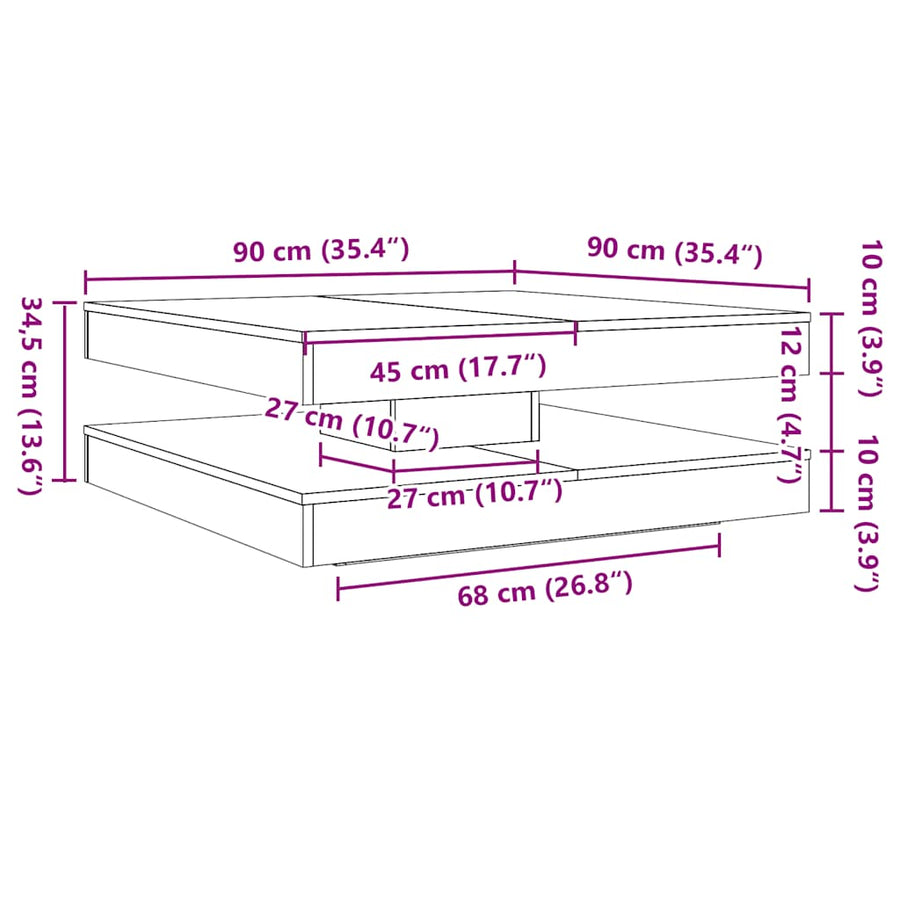 Salontafel 360 graden draaibaar 90x90x34,5 cm artisanaal eiken