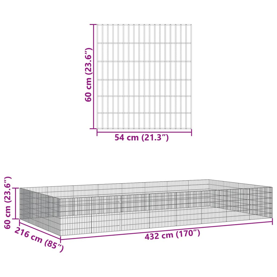 Dierenverblijf 24 panelen 54x60 cm gegalvaniseerd ijzer