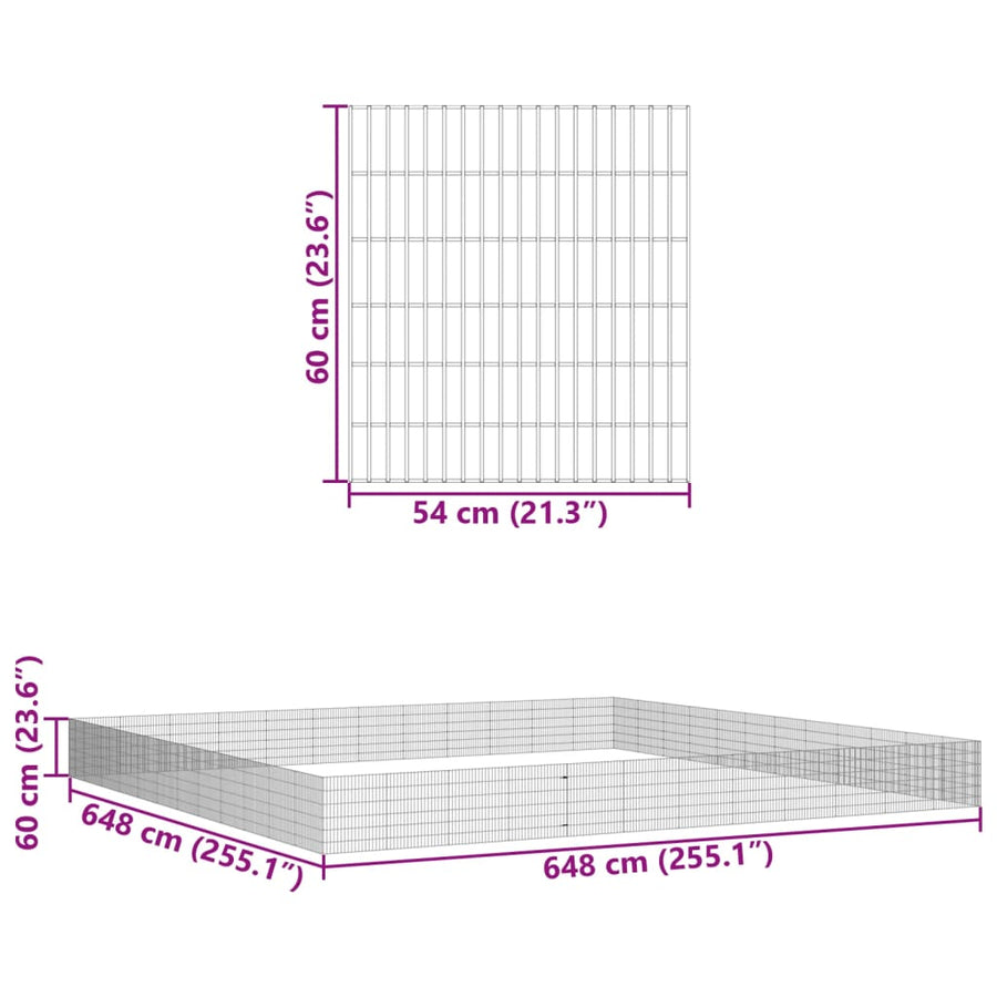 Dierenverblijf 48 panelen 54x60 cm gegalvaniseerd ijzer