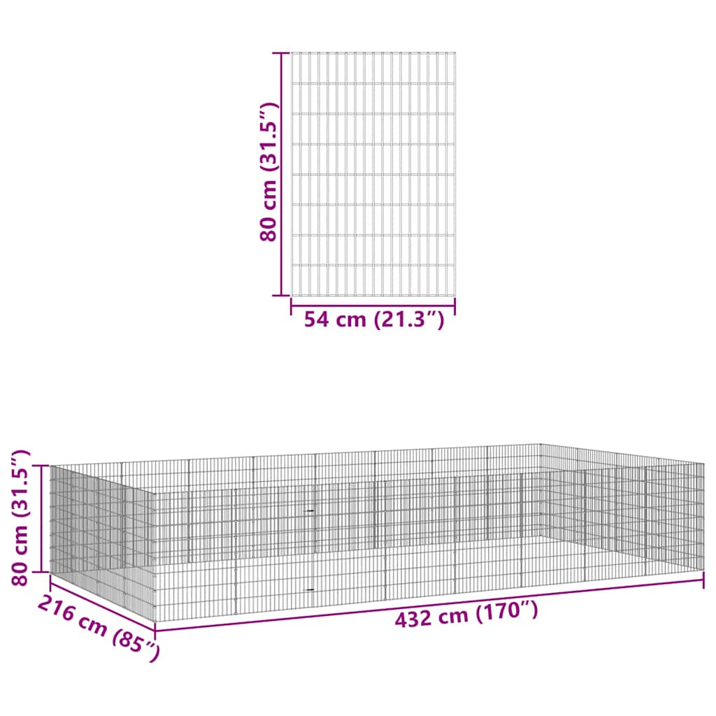 Dierenverblijf 24 Panelen Gegalvaniseerd Ijzer 54 x 80 cm