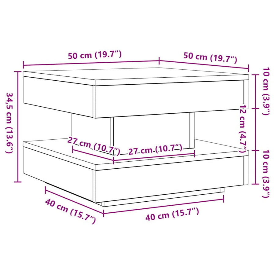 Salontafel 360 graden draaibaar 50x50x34,5 cm wit