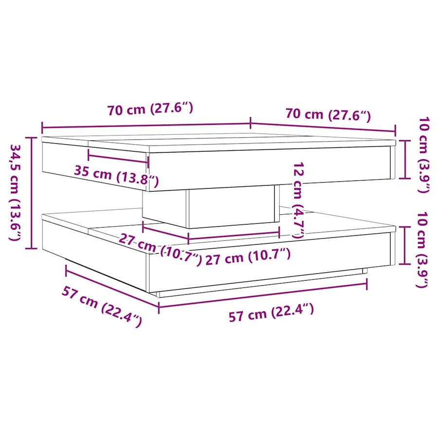 Salontafel 360 graden draaibaar 70x70x34,5 cm wit