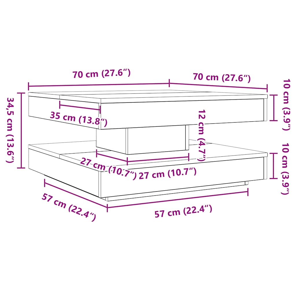 Salontafel 360 graden draaibaar 70x70x34,5 cm zwart