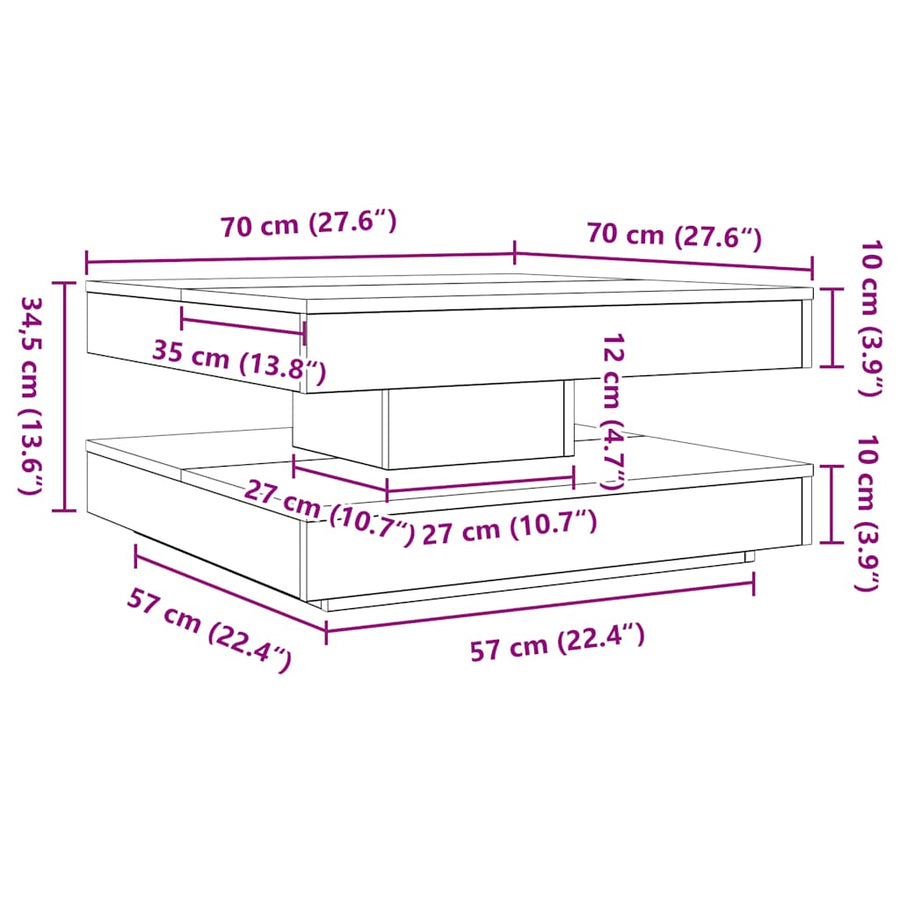 Salontafel 360 Graden Draaibaar 70X70X34,5 Cm Kleur 70 x 70 x 34.5 cm