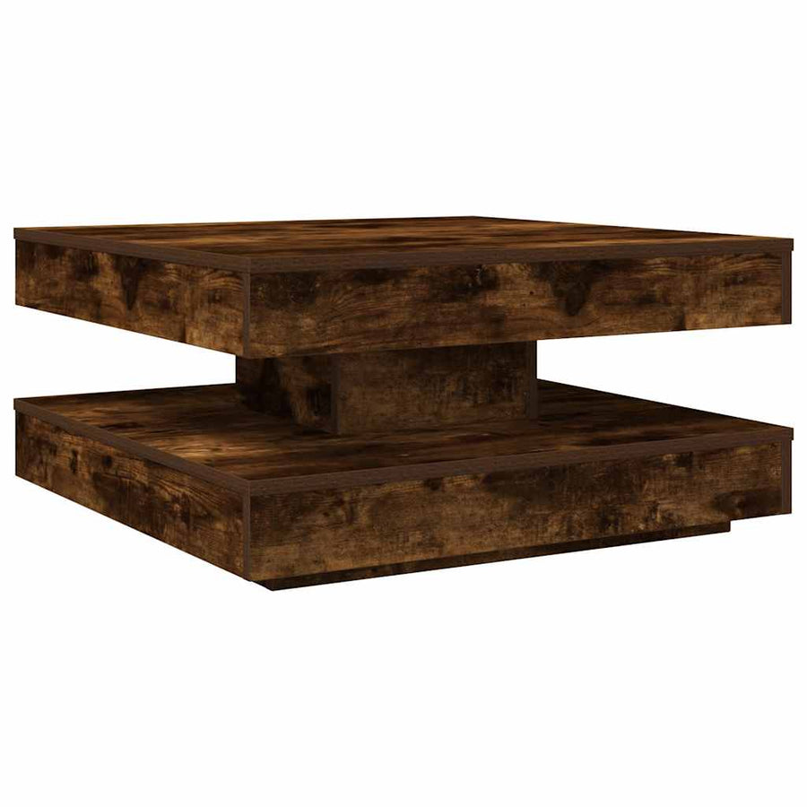 Salontafel 360 graden draaibaar 70x70x34,5 cm gerookt eiken