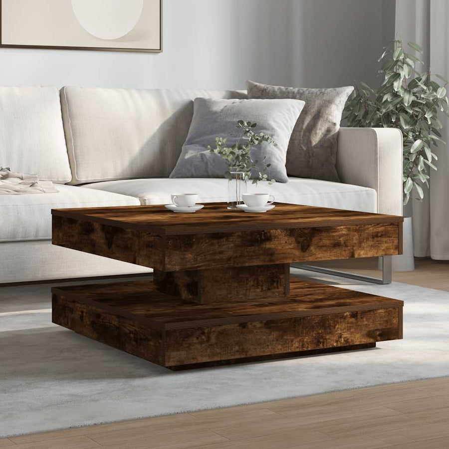 Salontafel 360 graden draaibaar 70x70x34,5 cm gerookt eiken