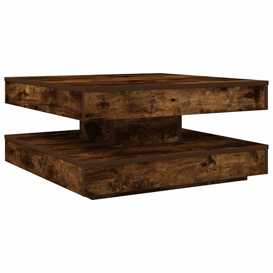 Salontafel 360 graden draaibaar 70x70x34,5 cm gerookt eiken