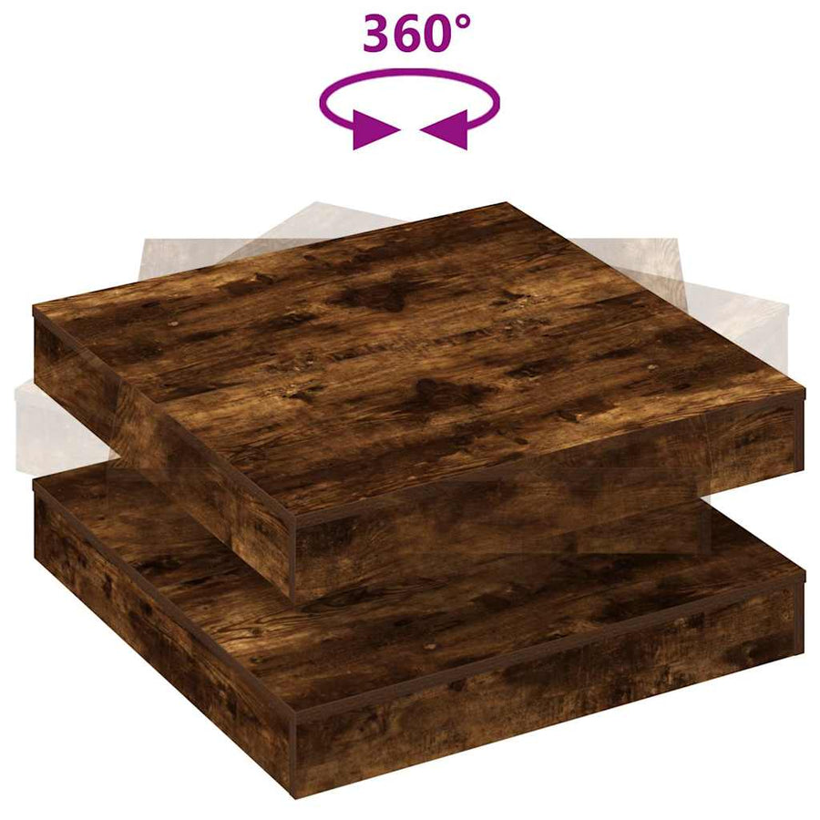 Salontafel 360 graden draaibaar 70x70x34,5 cm gerookt eiken