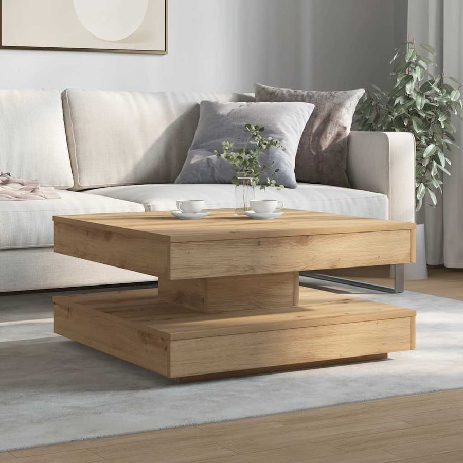 Salontafel 360 Graden Draaibaar 70X70X34,5 Cm Artisanaal Eiken 70 x 70 x 34.5 cm