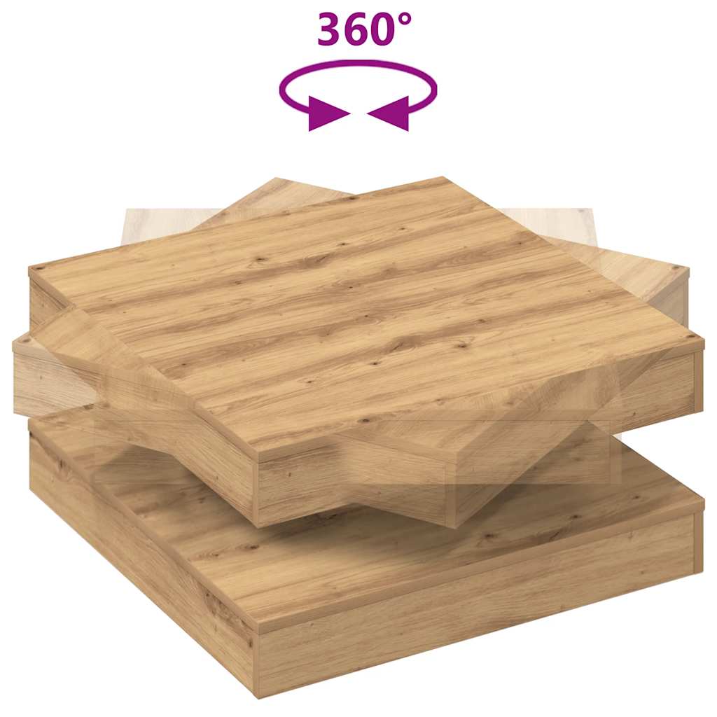 Salontafel 360 Graden Draaibaar 70X70X34,5 Cm Artisanaal Eiken 70 x 70 x 34.5 cm