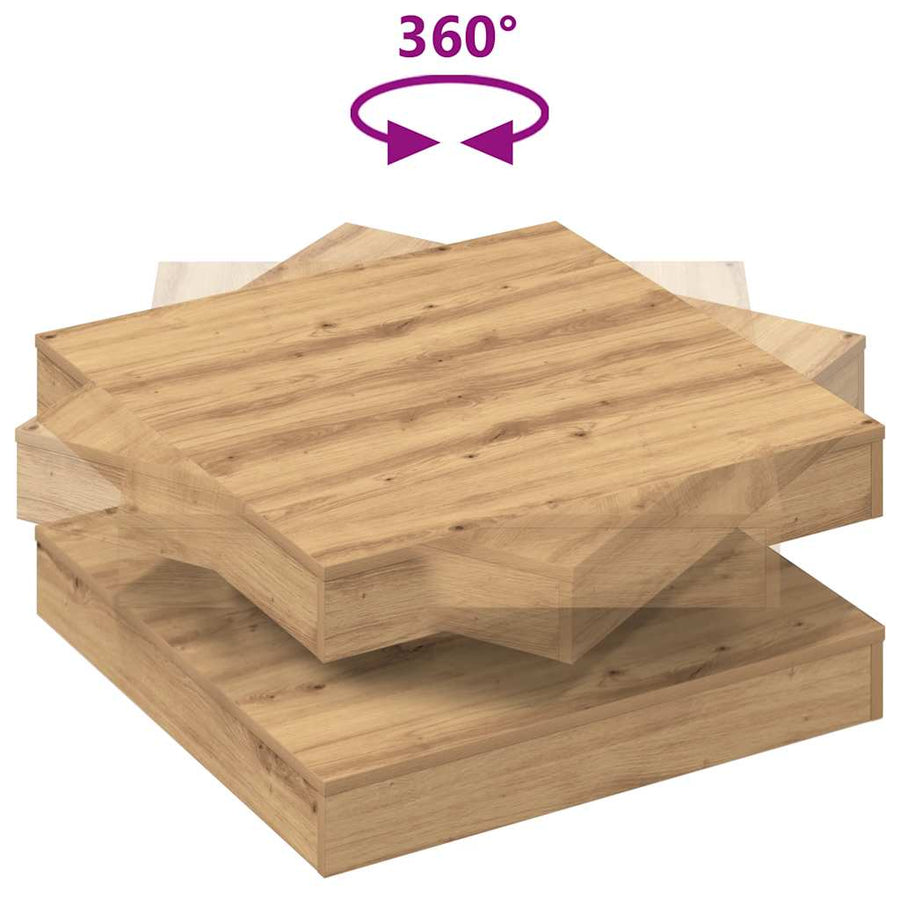 Salontafel 360 Graden Draaibaar 70X70X34,5 Cm Artisanaal Eiken 70 x 70 x 34.5 cm