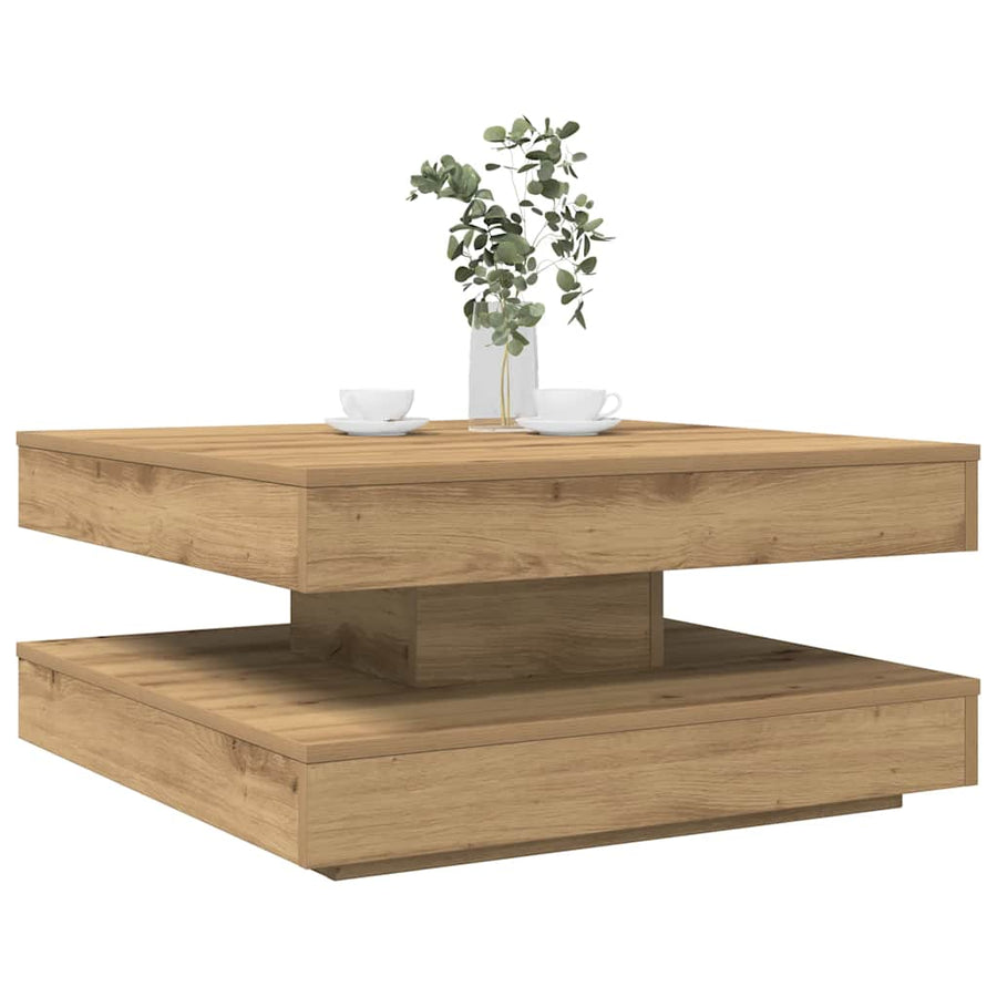 Salontafel 360 Graden Draaibaar 70X70X34,5 Cm Artisanaal Eiken 70 x 70 x 34.5 cm