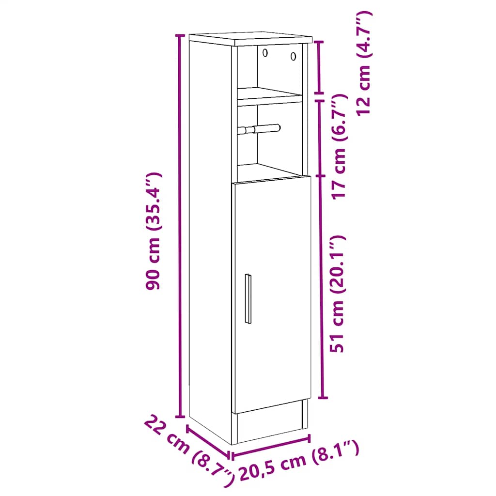 Badkamerkast Met Rolhouder 20,5X22X90 Cm Zwart