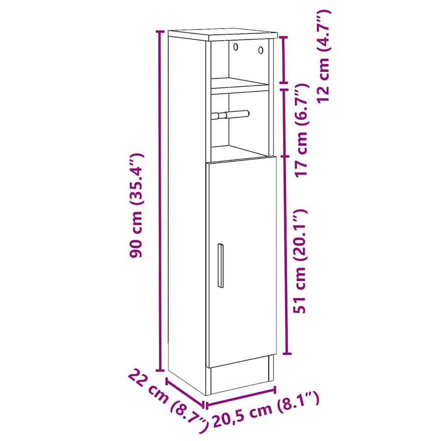 Badkamerkast met rolhouder 20,5x22x90 cm betongrijs
