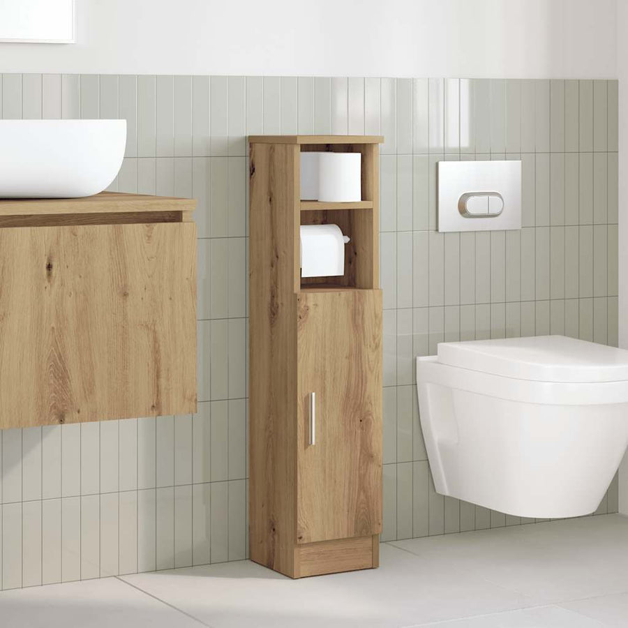 Badkamerkast met rolhouder 20,5x22x90 cm artisanaal eikenkleur