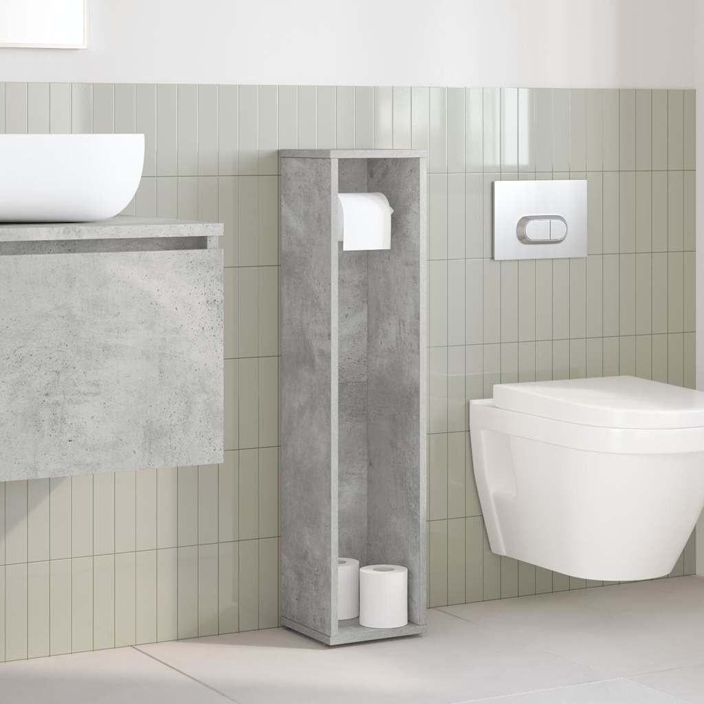 Badkamerkast met rolhouder betongrijs 20,5x20x90 cm