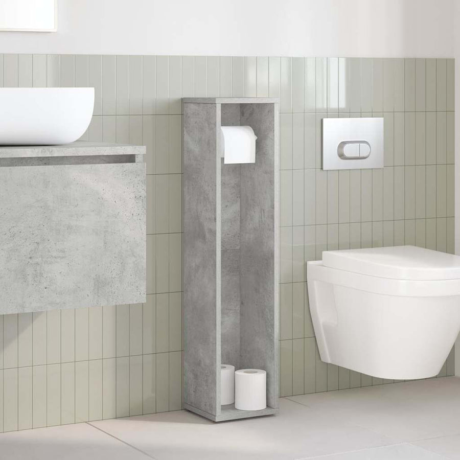 Badkamerkast met rolhouder betongrijs 20,5x20x90 cm