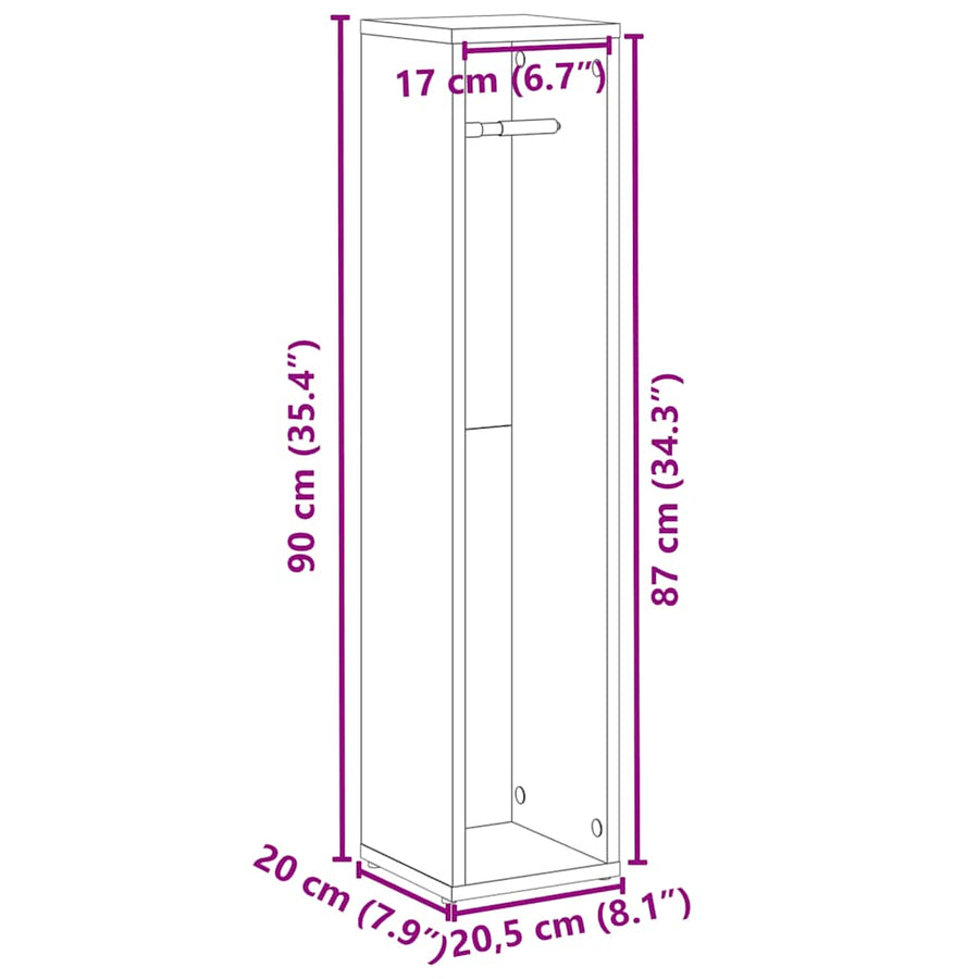 Badkamerkast met rolhouder betongrijs 20,5x20x90 cm