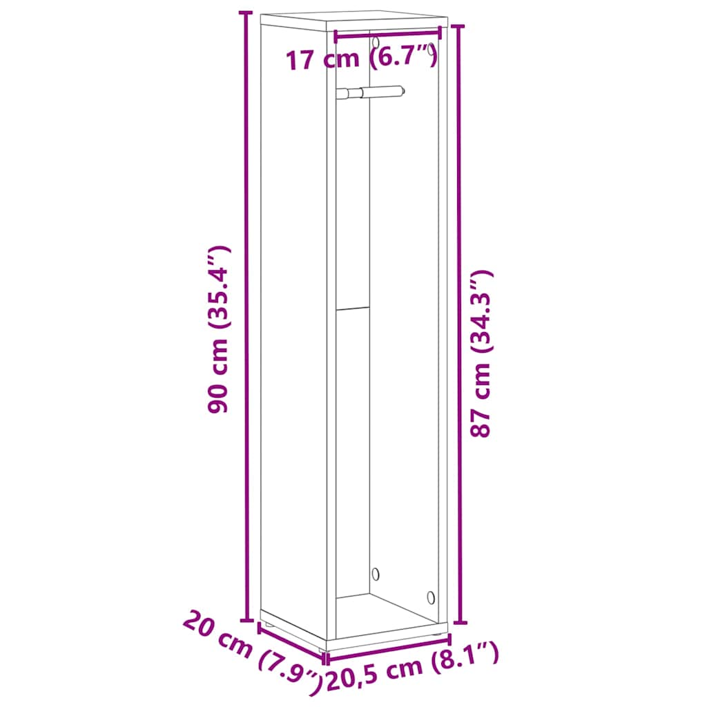 Badkamerkast met rolhouder gerookt eiken 20,5x20x90 cm