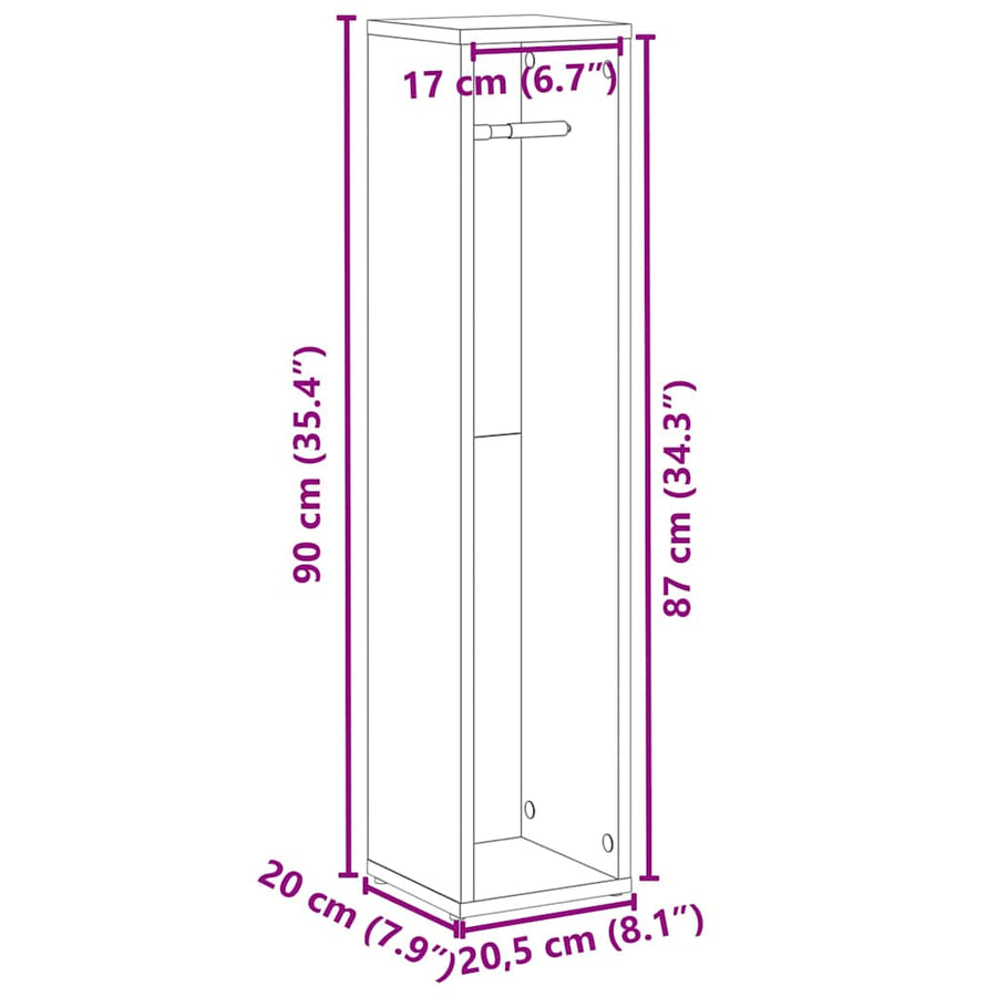 Badkamerkast met rolhouder grijs Sonoma 20,5x20x90 cm