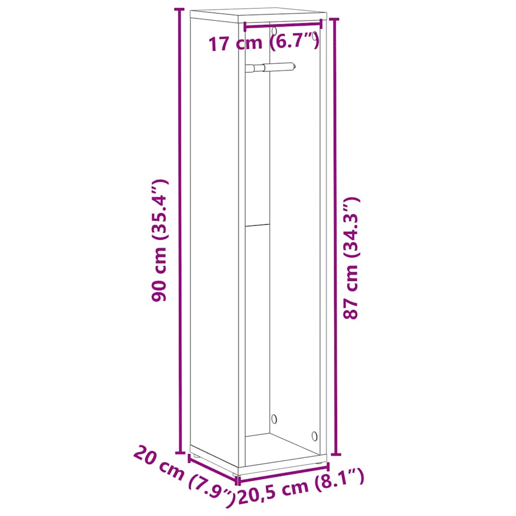 Badkamerkast met rolhouder Bruin Eiken 20,5x20x90 cm