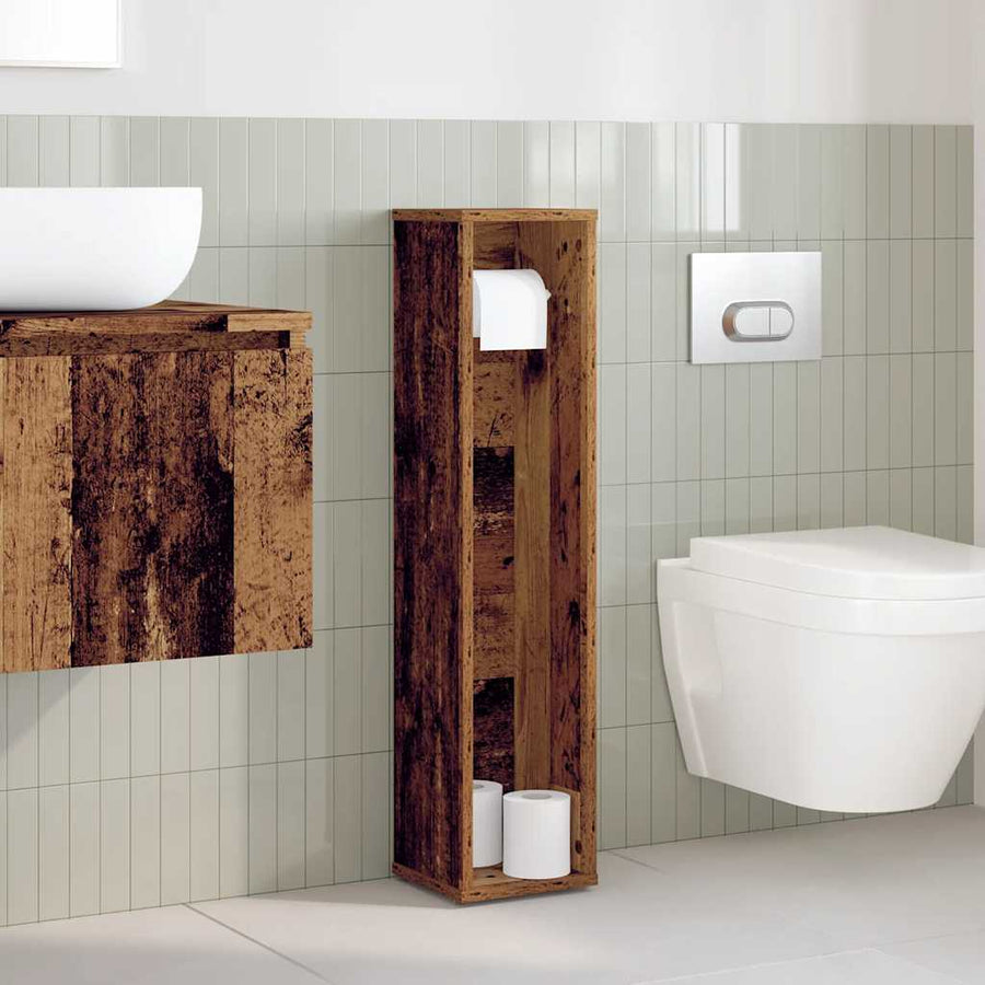 Badkamerkast met rolhouder oud hout 20,5x20x90 cm