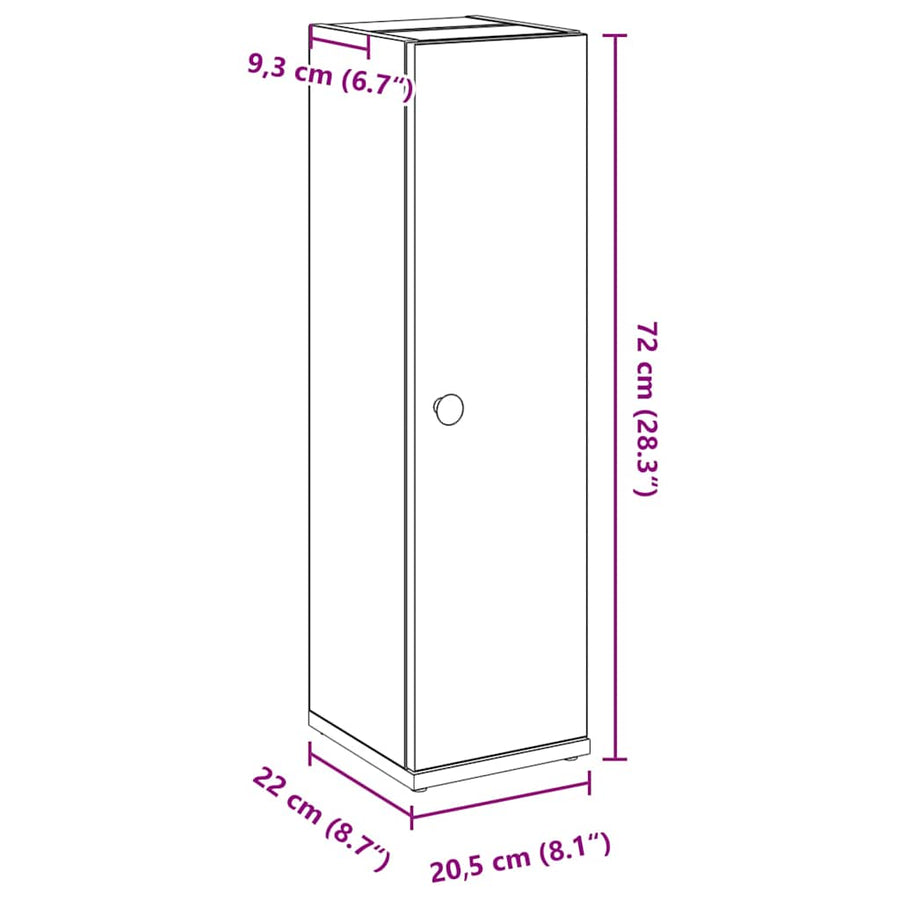 Badkamerkast met rolhouder 20,5x22x72 cm sonoma eikenkleurig