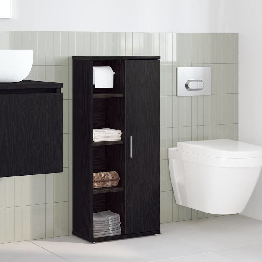 Badkamerkast met rolhouder 39x22x90 cm zwart
