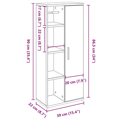 Badkamerkast met rolhouder 39x22x90 cm sonoma eikenkleurig