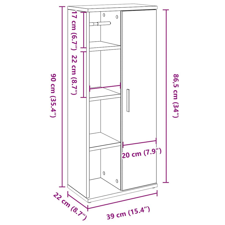 Badkamerkast met rolhouder 39x22x90 cm sonoma eikenkleurig