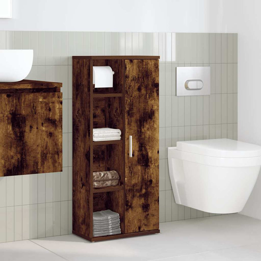 Badkamerkast met rolhouder 39x22x90 cm gerookt eikenkleurig