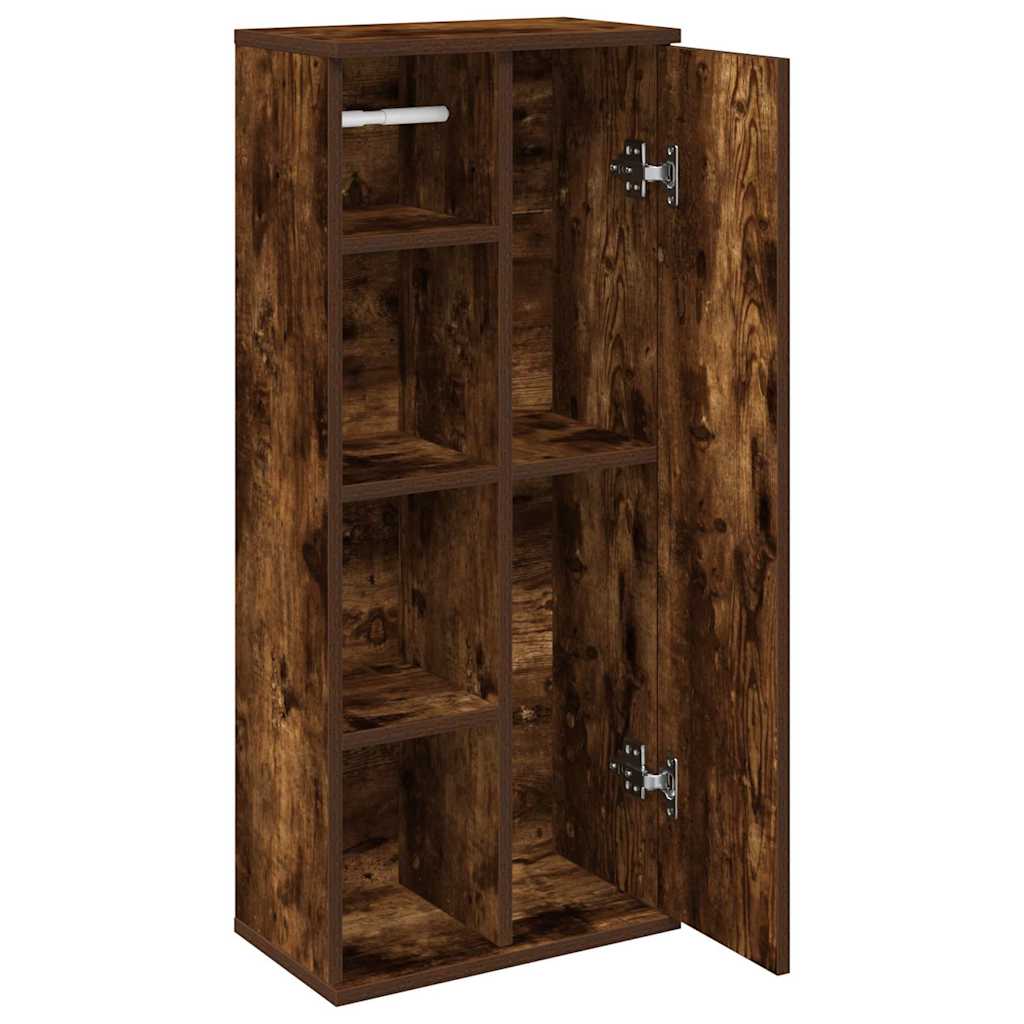 Badkamerkast met rolhouder 39x22x90 cm gerookt eikenkleurig