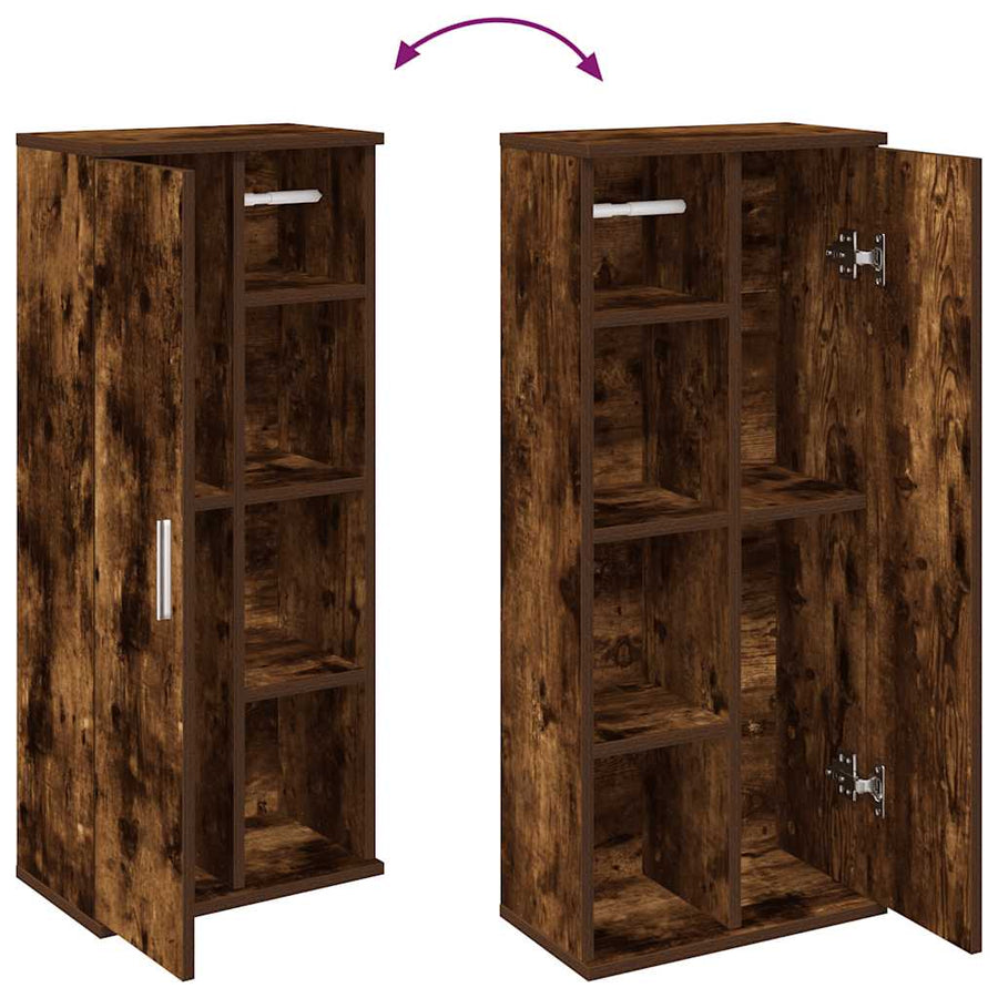 Badkamerkast met rolhouder 39x22x90 cm gerookt eikenkleurig
