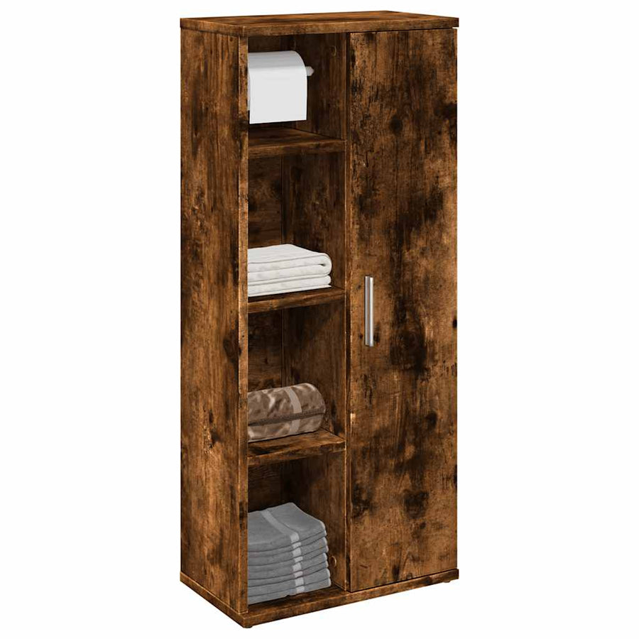 Badkamerkast met rolhouder 39x22x90 cm gerookt eikenkleurig