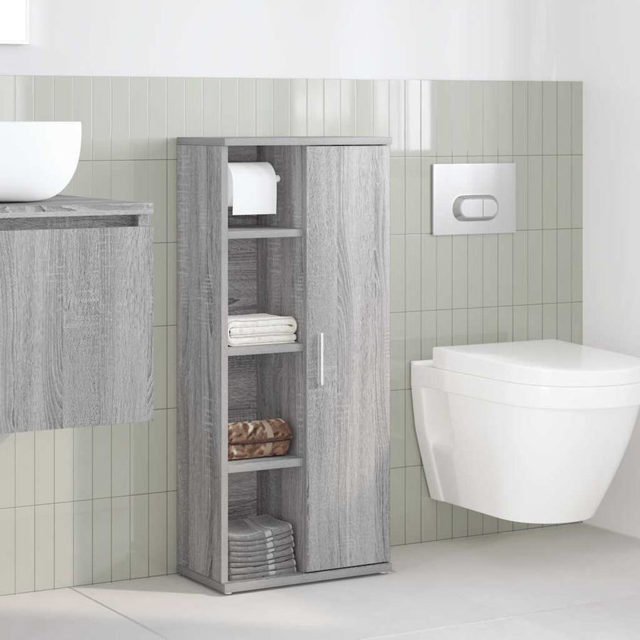 Badkamerkast met rolhouder 39x22x90 cm grijs sonoma eiken