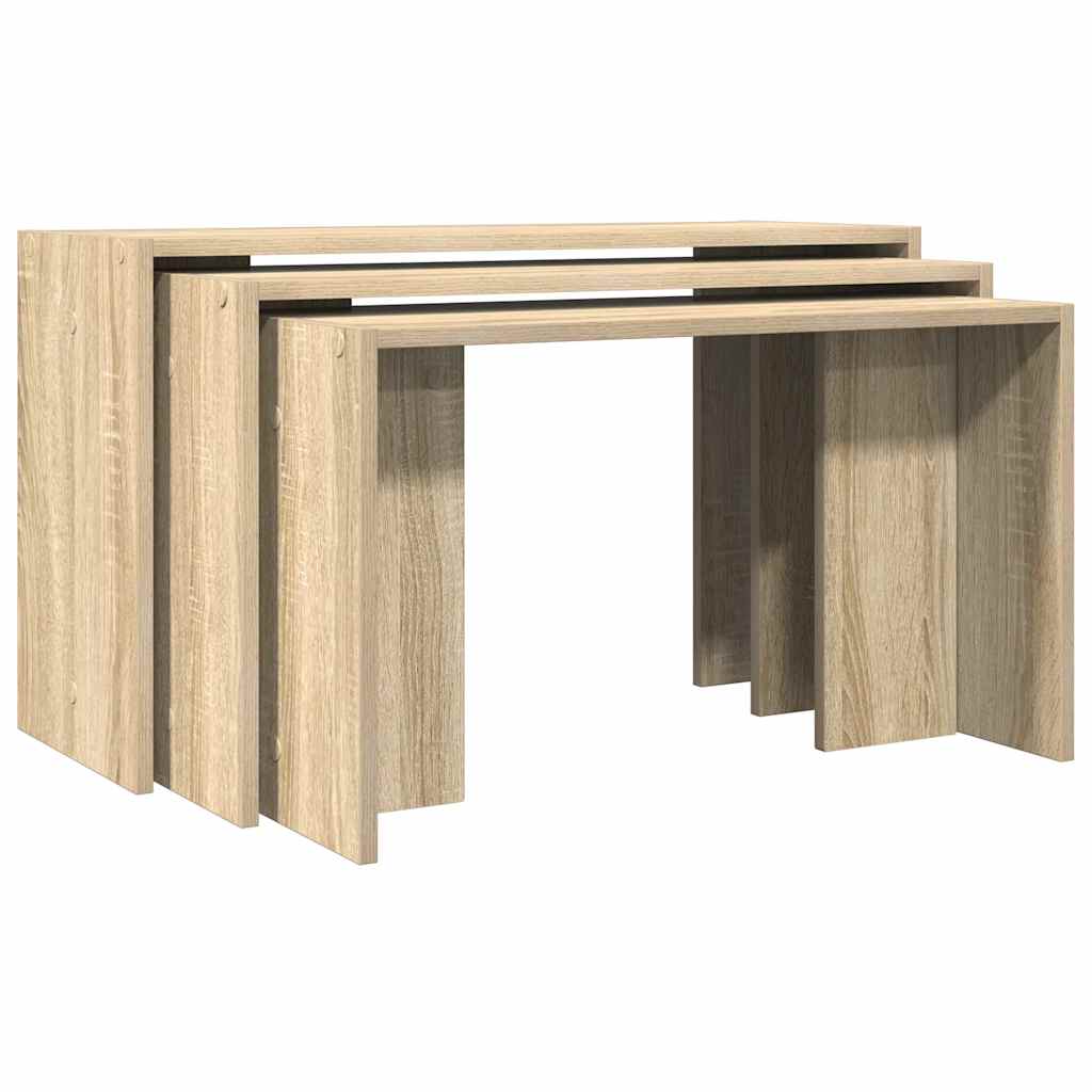 3-delige Tafeltjesset bewerkt hout sonoma eikenkleurig