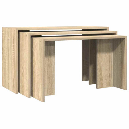 3-delige Tafeltjesset bewerkt hout sonoma eikenkleurig