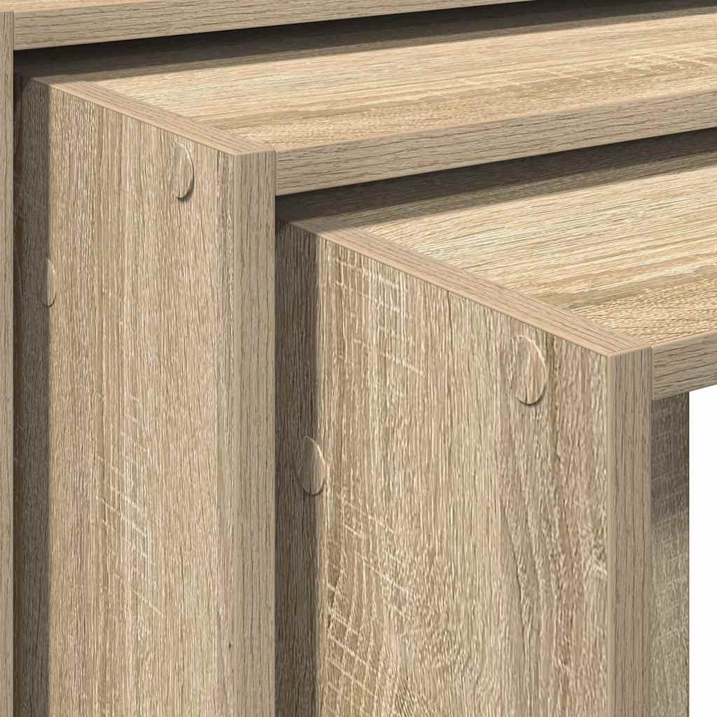 3-delige Tafeltjesset bewerkt hout sonoma eikenkleurig