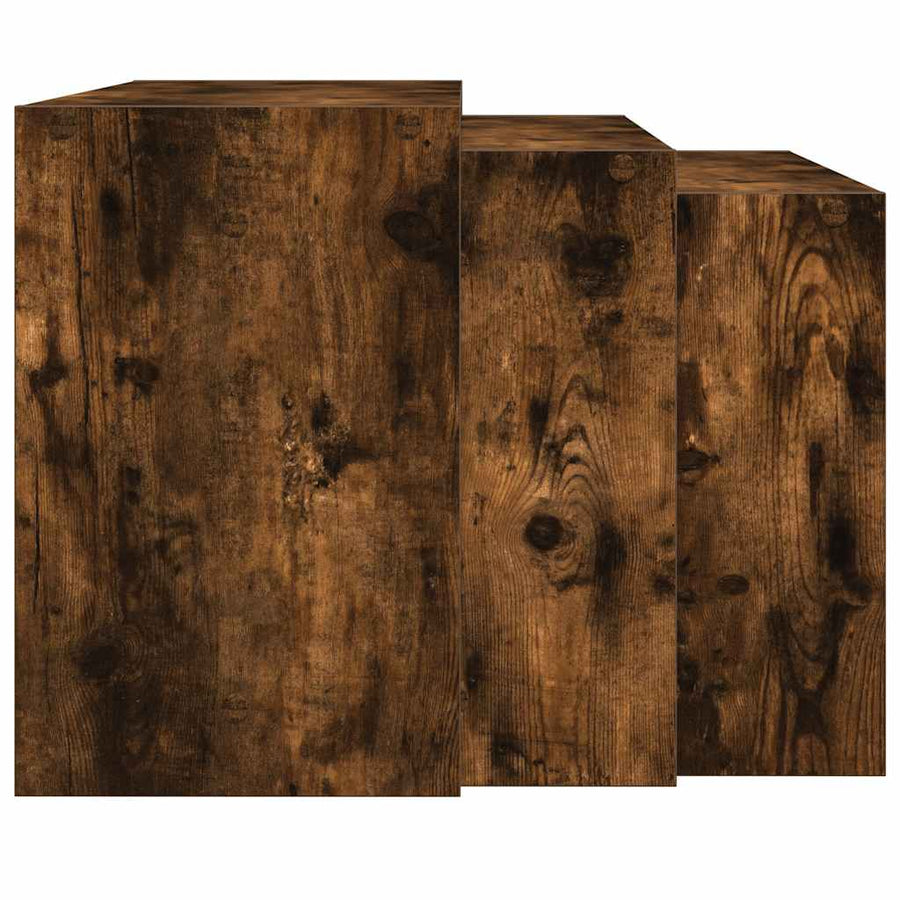 3-delige Tafeltjesset bewerkt hout gerookt eikenkleurig