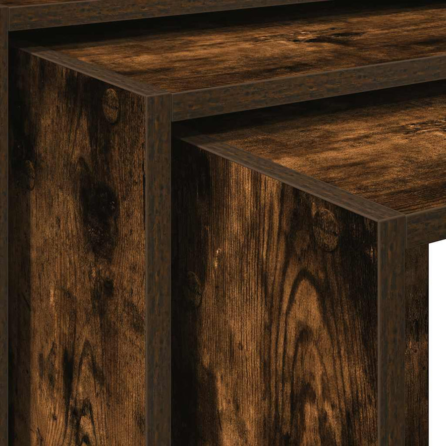 3-delige Tafeltjesset bewerkt hout gerookt eikenkleurig