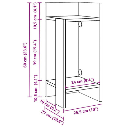 Bijzettafels 2 st met plank 25,5x27x60 cm wit