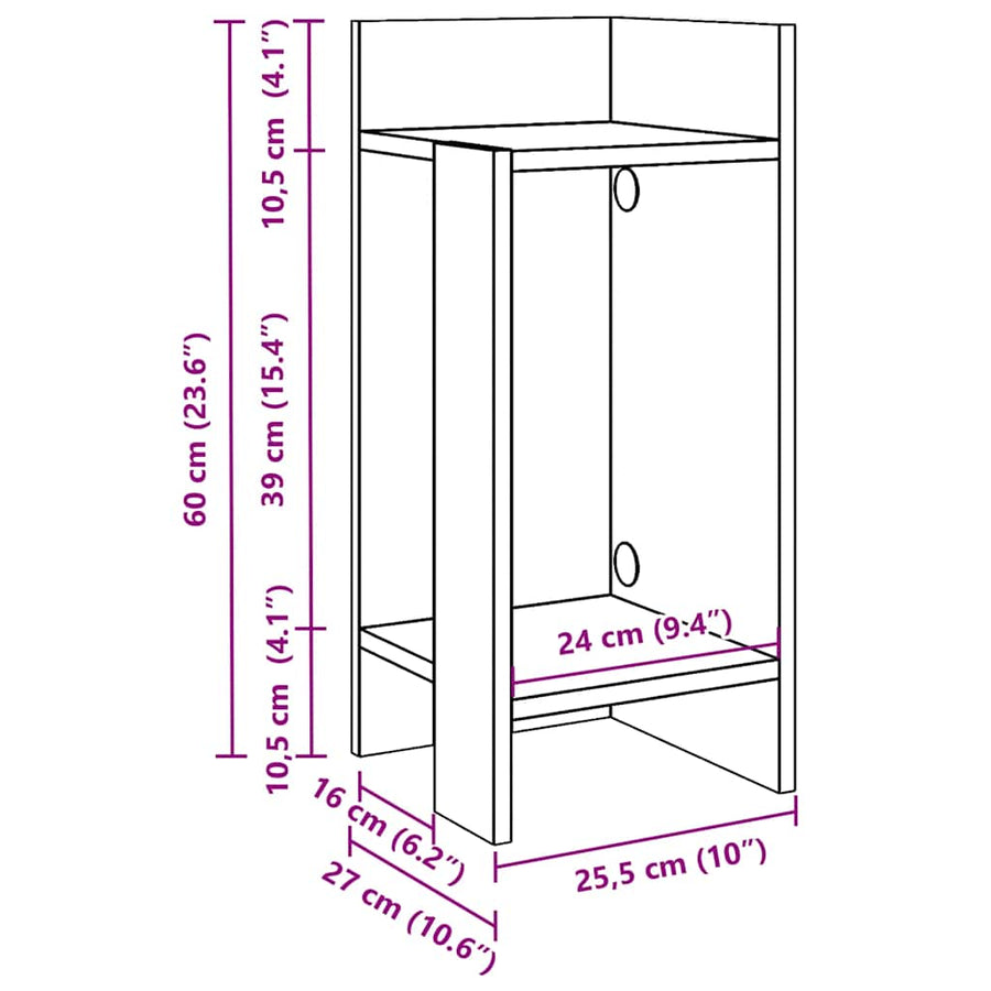 Bijzettafels 2 st met plank 25,5x27x60 cm wit