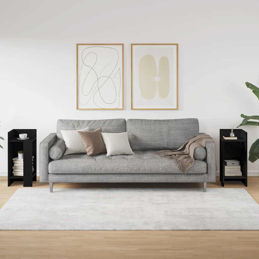 Bijzettafels 2 st met plank 25,5x27x60 cm zwart