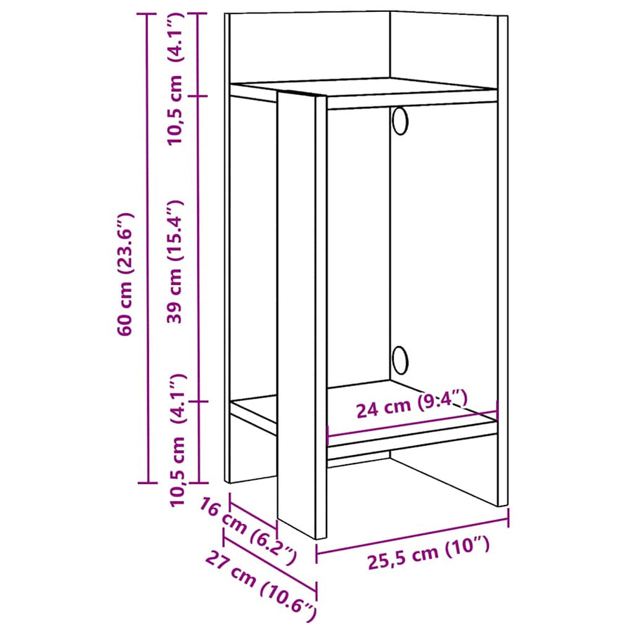 Bijzettafeltje met plank 25,5x27x60 cm sonoma eikenkleurig