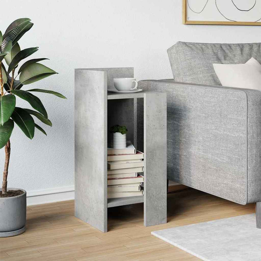 Bijzettafeltje met plank 25,5x27x60 cm betongrijs