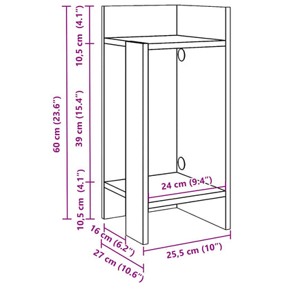 Bijzettafeltje met plank 25,5x27x60 cm betongrijs
