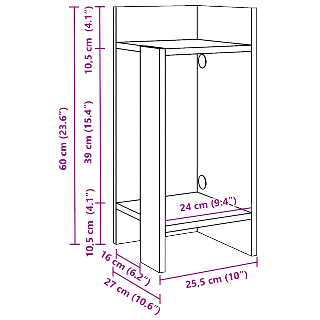 Bijzettafels 2 st met plank 25,5x27x60 cm betongrijs