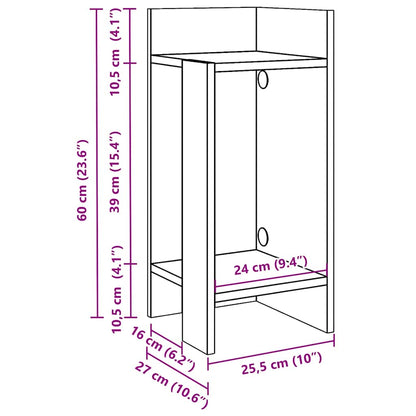 Bijzettafels 2 st met plank 25,5x27x60 cm betongrijs