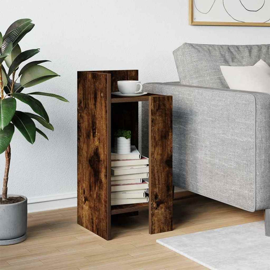 Bijzettafeltje met plank 25,5x27x60 cm gerookt eikenkleurig