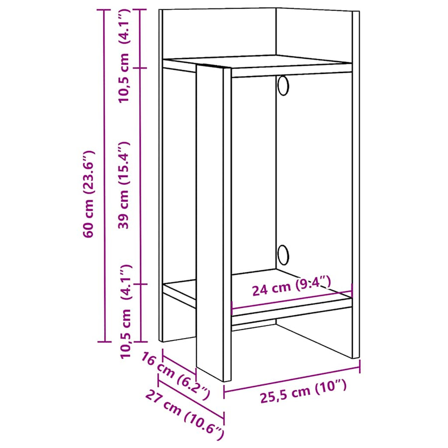 Bijzettafeltje met plank 25,5x27x60 cm gerookt eikenkleurig